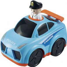 Politibil med trykk p� startknappen