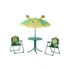 Barnesett bord og stoler med parasoll